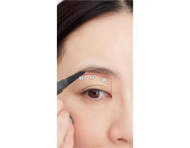 眉下にゆるやかな曲線のガイドラインを描く