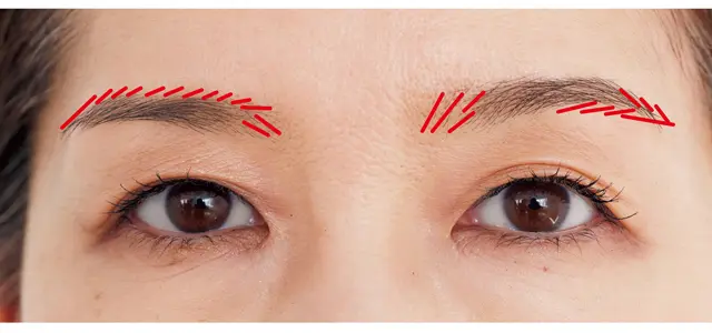 右眉は上、左眉は下をグレーで描き足して