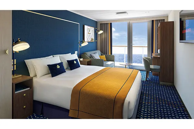 ブルーを基調にしたクールな内装の客室