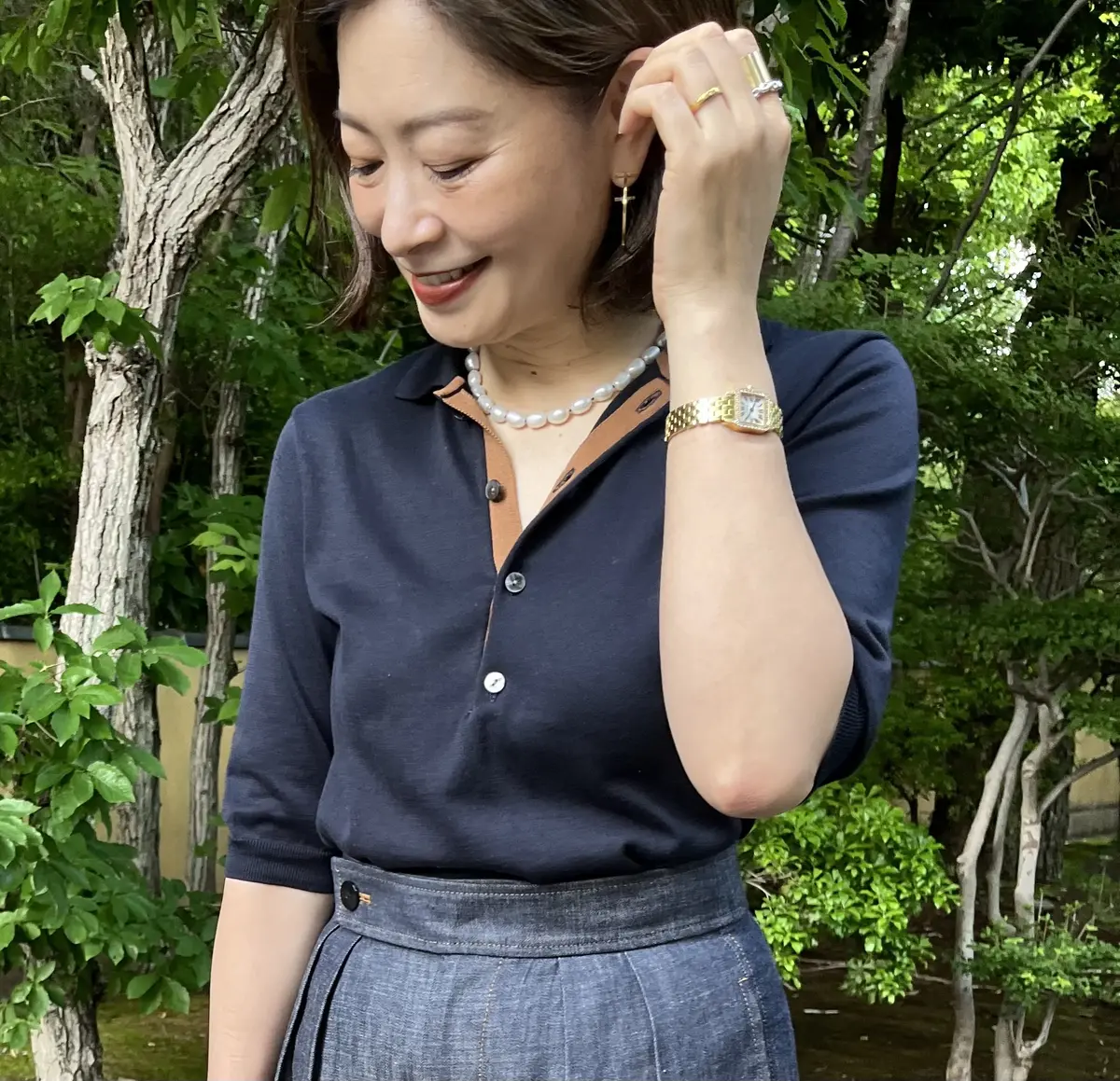 人気ファッションエディター三尋木奈保さんのデニムコーデのポイントはアクセサリー使い