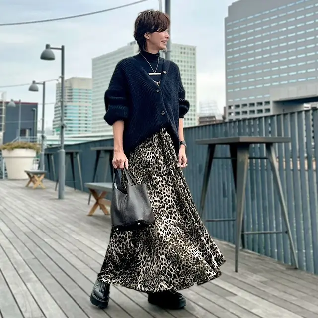 大人らしいレオパードワンピース×ブラック