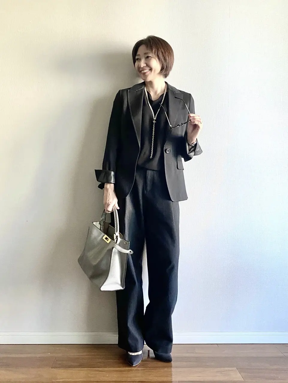 ブラッシュドジャージータックワイドパンツ コーデ④