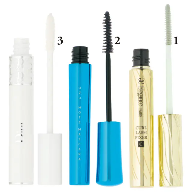 エレガンス コスメティックスのカールラッシュ フィクサー、UZU BY FLOWFUSHIのUZUモテマスカラＴＭ クリア、パルファン・クリスチャン・ディオールのディオールショウ マキシマイザー3D
