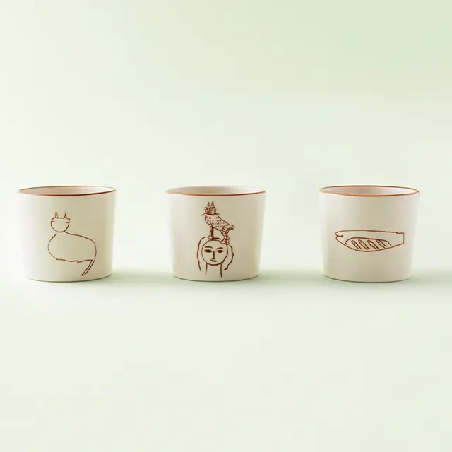 猪熊猪口　すわり猫／頭上猫／魚たち