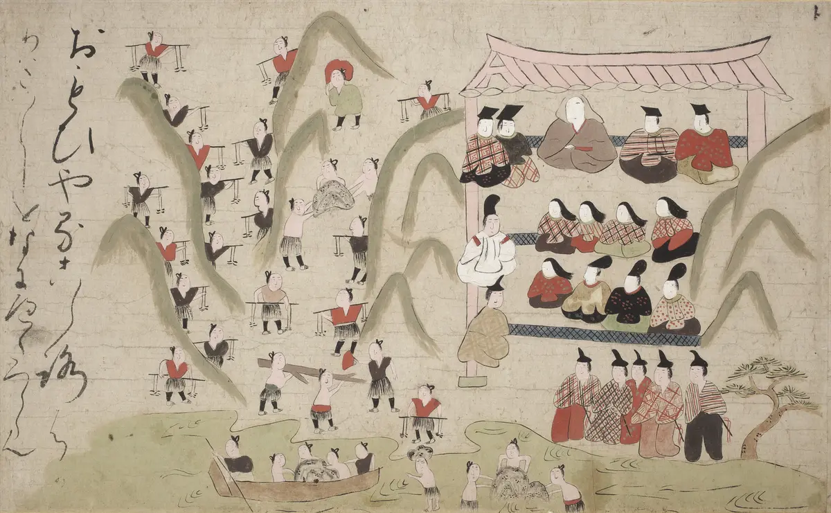 『築島物語絵巻』（上巻・部分）　室町時代（16世紀）　巻子（二巻）　紙本着色　日本民藝館　※上巻の展示は7/27まで。7/29～8/31は下巻を展示