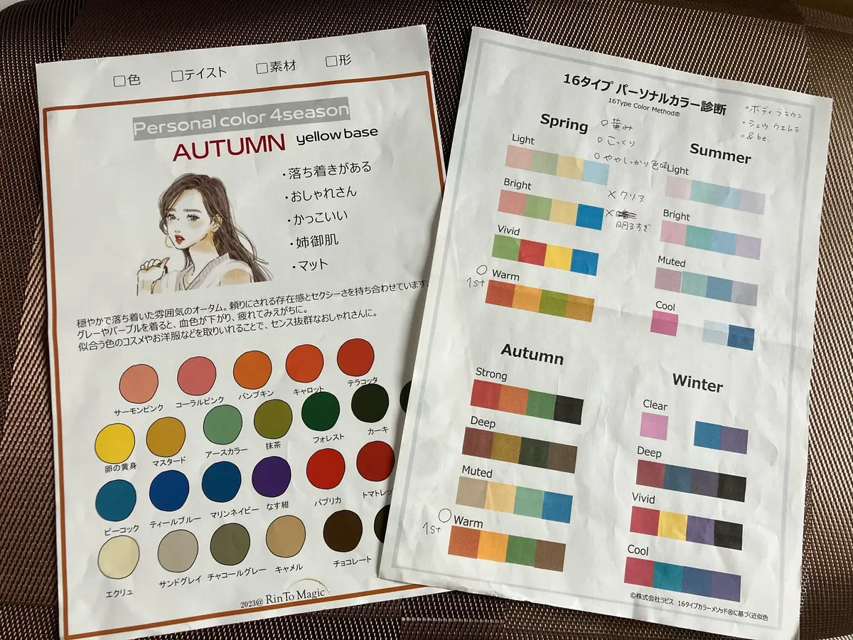 カラー診断　イエベ　イエベ秋　イエベリップ　イエベチーク　MAC  &Be 16タイプパーソナルカラー診断　調布トリエ RinToマジック　