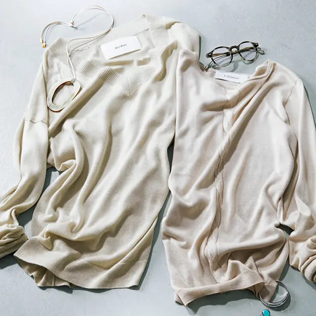 控えめなツヤが美しいシルクのニット