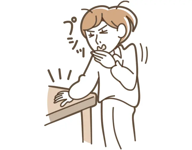 せき・くしゃみは手をついて