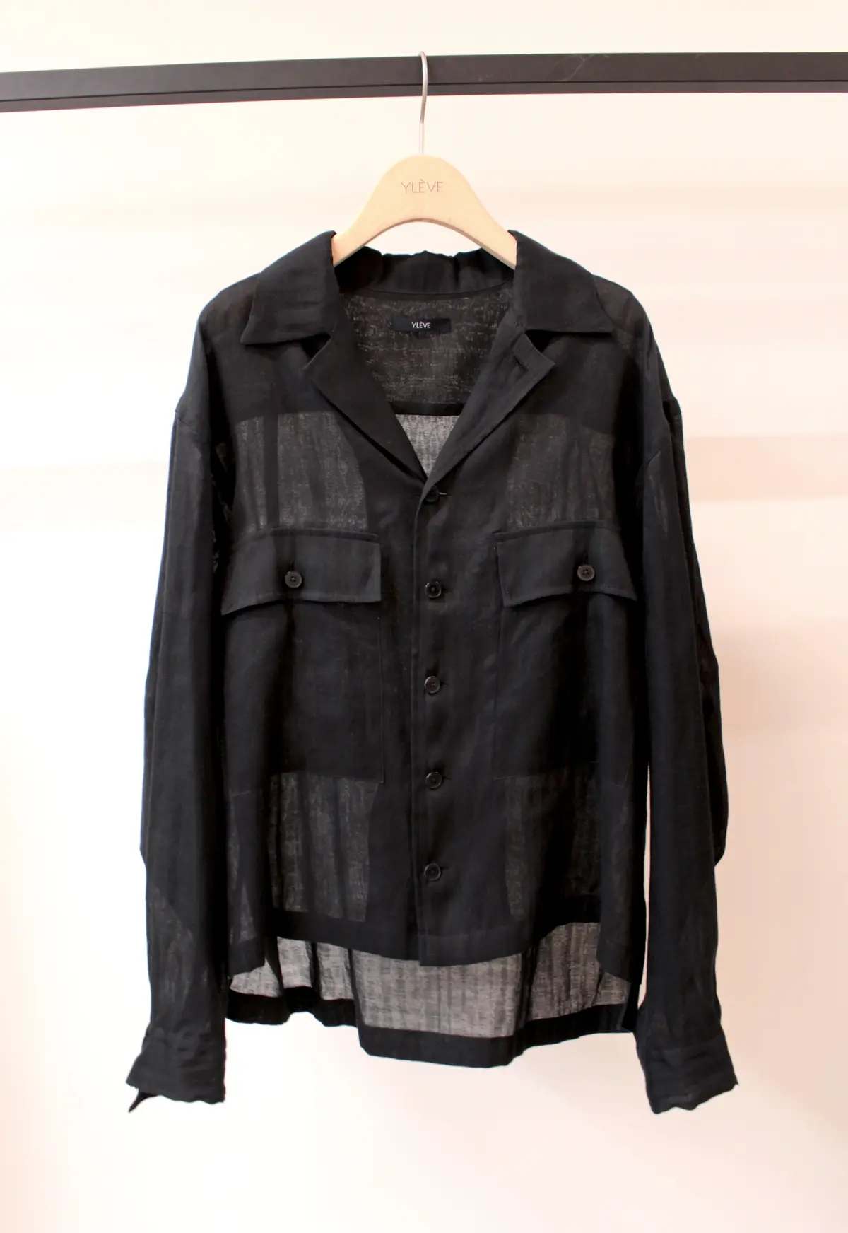 イレーブ 黒シアー開襟シャツ