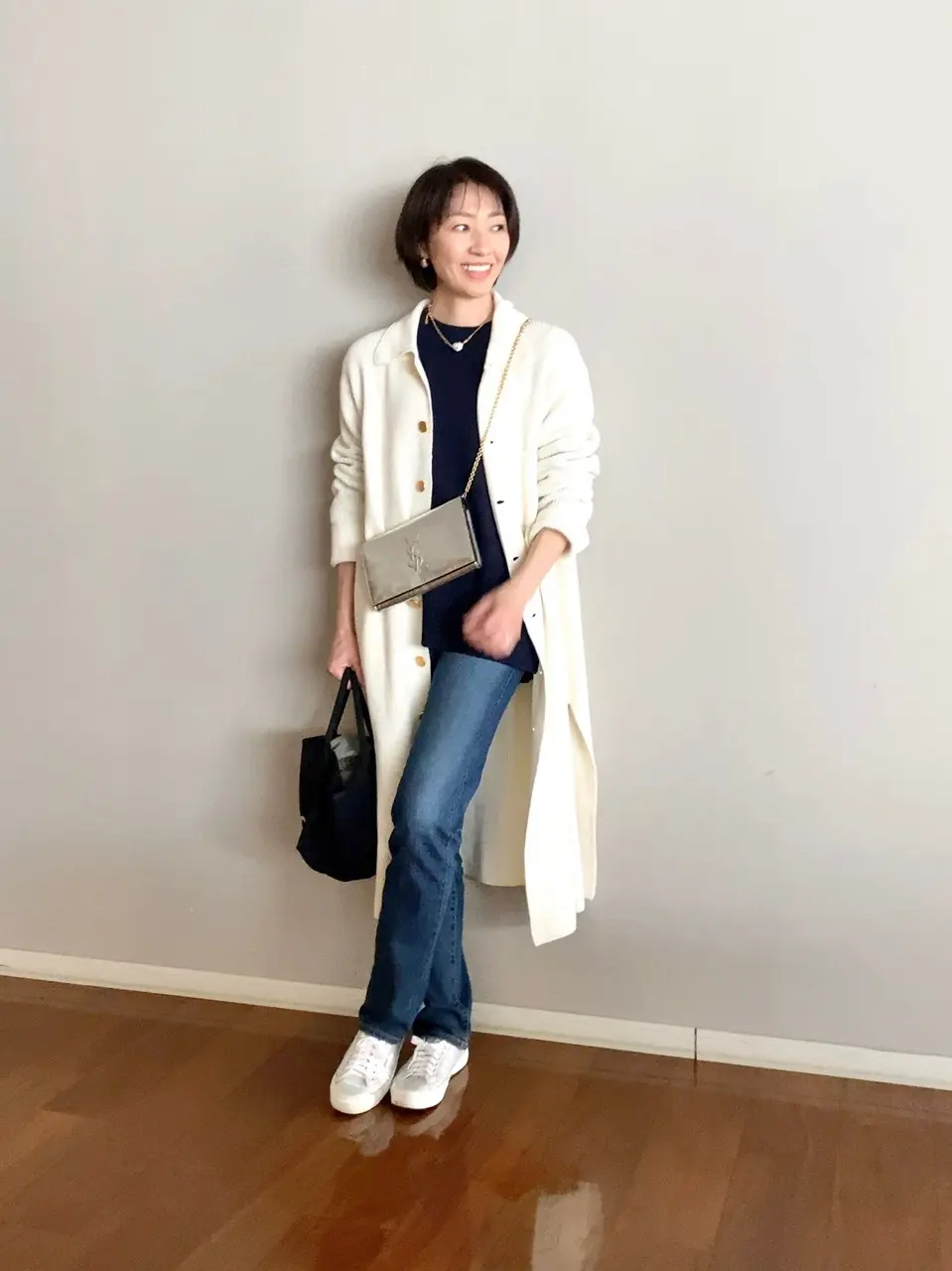 ロングニットカーディガンコーデ①