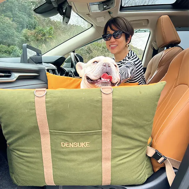 愛犬を連れて公園へ。 ベッドと内装をコーディネート