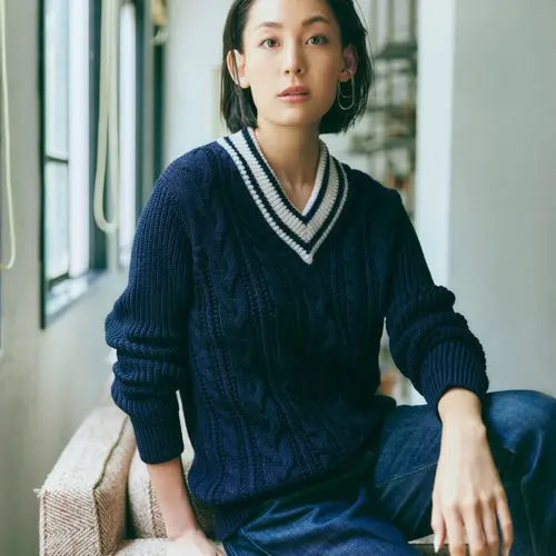 SLOANE ケーブル×畦編みVネック