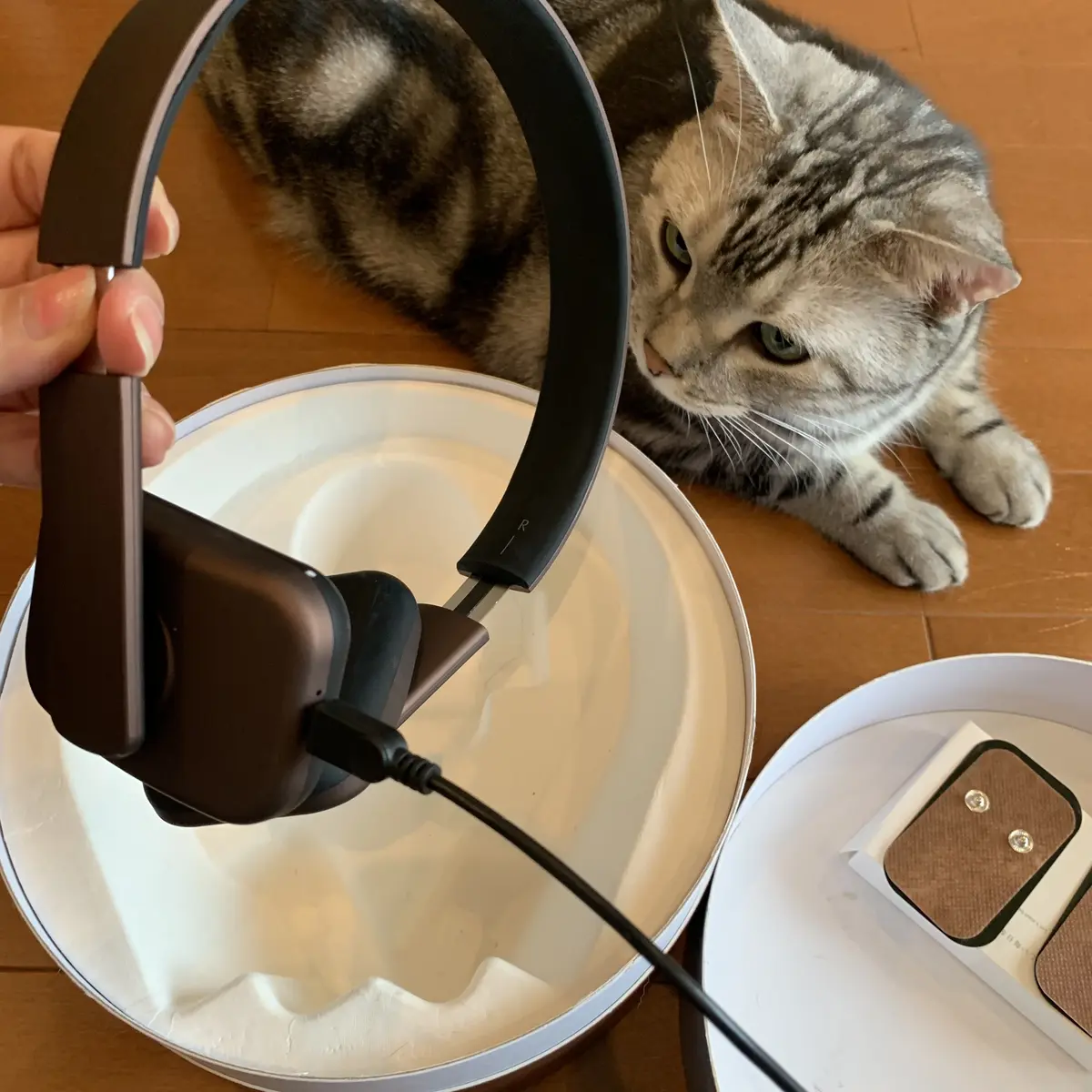 ヘッドフォン型美顔器　フェイスプレイヤーを充電