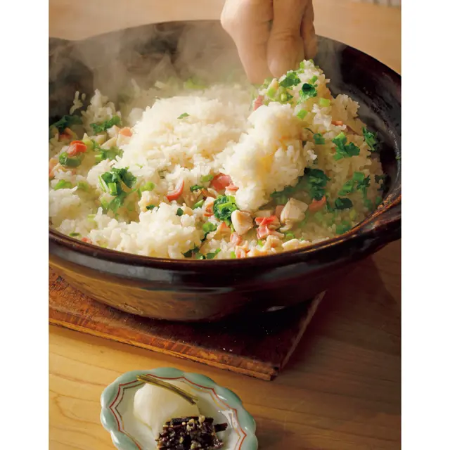 「ほっき貝とふぐのごはん」