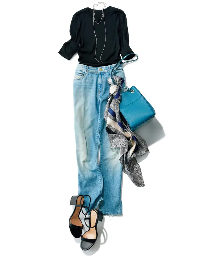 マザーのデニム「クロップ ルッカー」を使用したコーデ