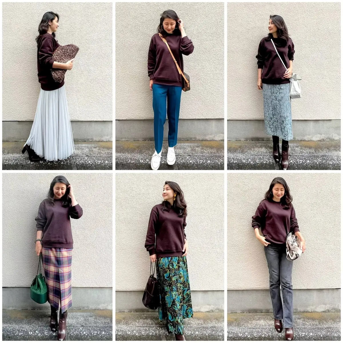 GUスウェットシャツ、デニム、チェックスカート、ペイズリー柄スカート、チュールスカート、レーススカート、カラーパンツ