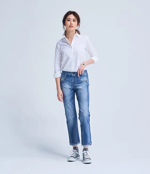 絶妙な色落ちをプリントで表現。 こなれ感抜群の「ボーイフレンドデニム」