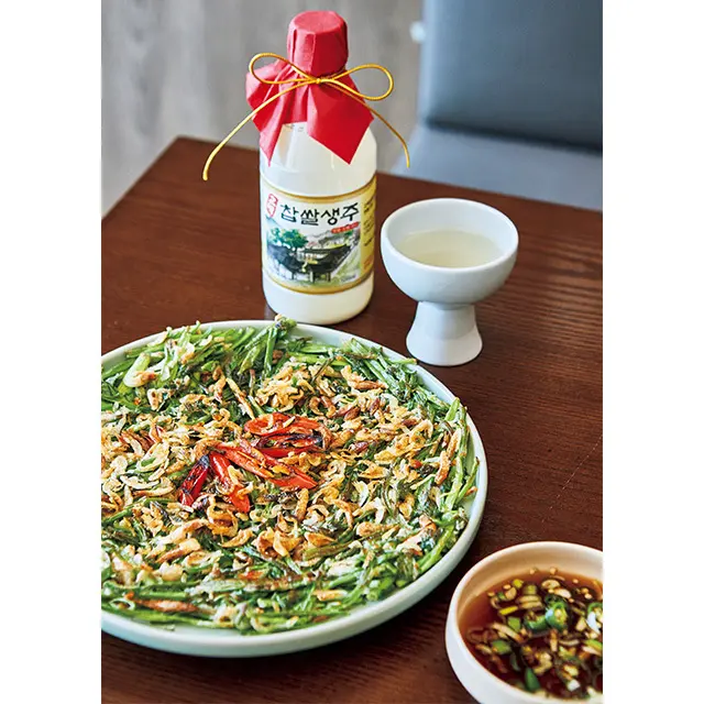 干しエビとせりのチヂミ、 ポリセウ ミナリジョンW 13,000