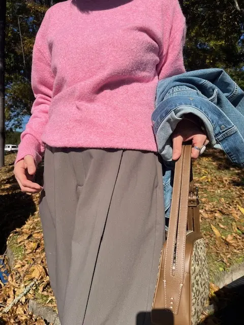 GU　ブラッシュド　ワイドテーバードパンツ　ピンクニット　ヤヌーク　デニムジャケット　A　VACATION