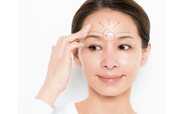 額は眉間を中心に放射状塗り