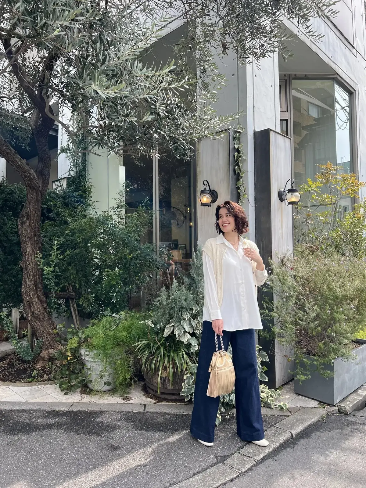 春待ちコーデ?デニムxニットジレ