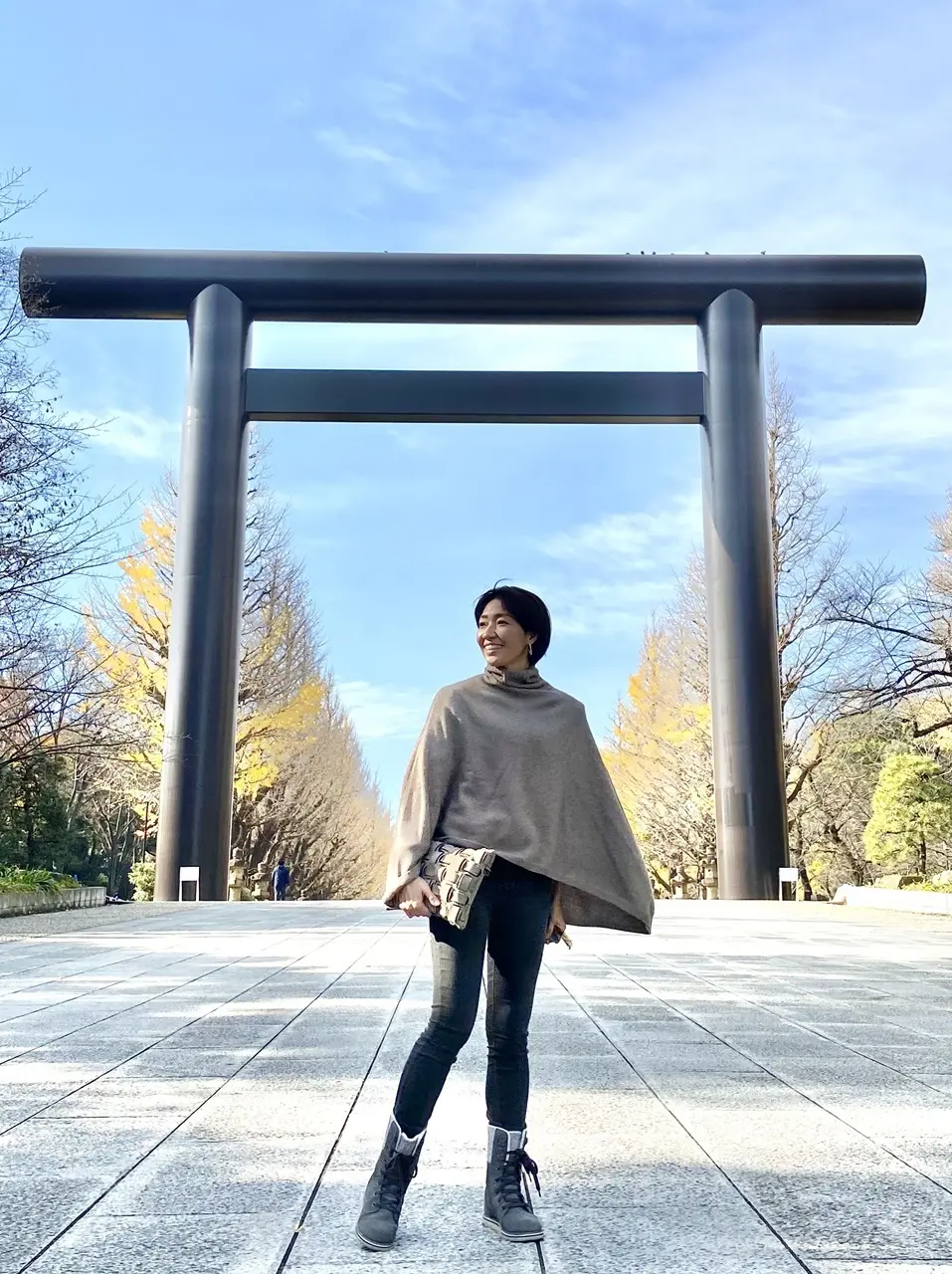 ユニクロカシミヤブレンドポンチョコーデ③