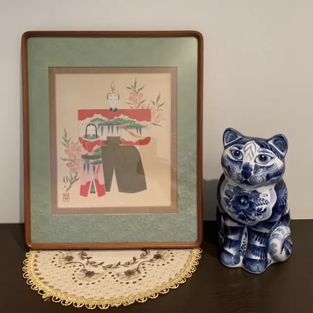 お雛様の額とグジェリ焼きの猫