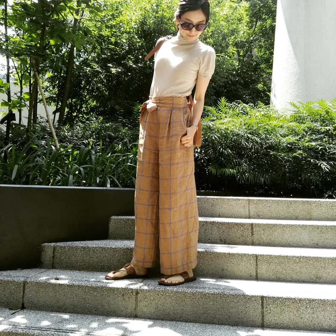 Saleリネンチェックパンツで、姉弟ランの画像_1