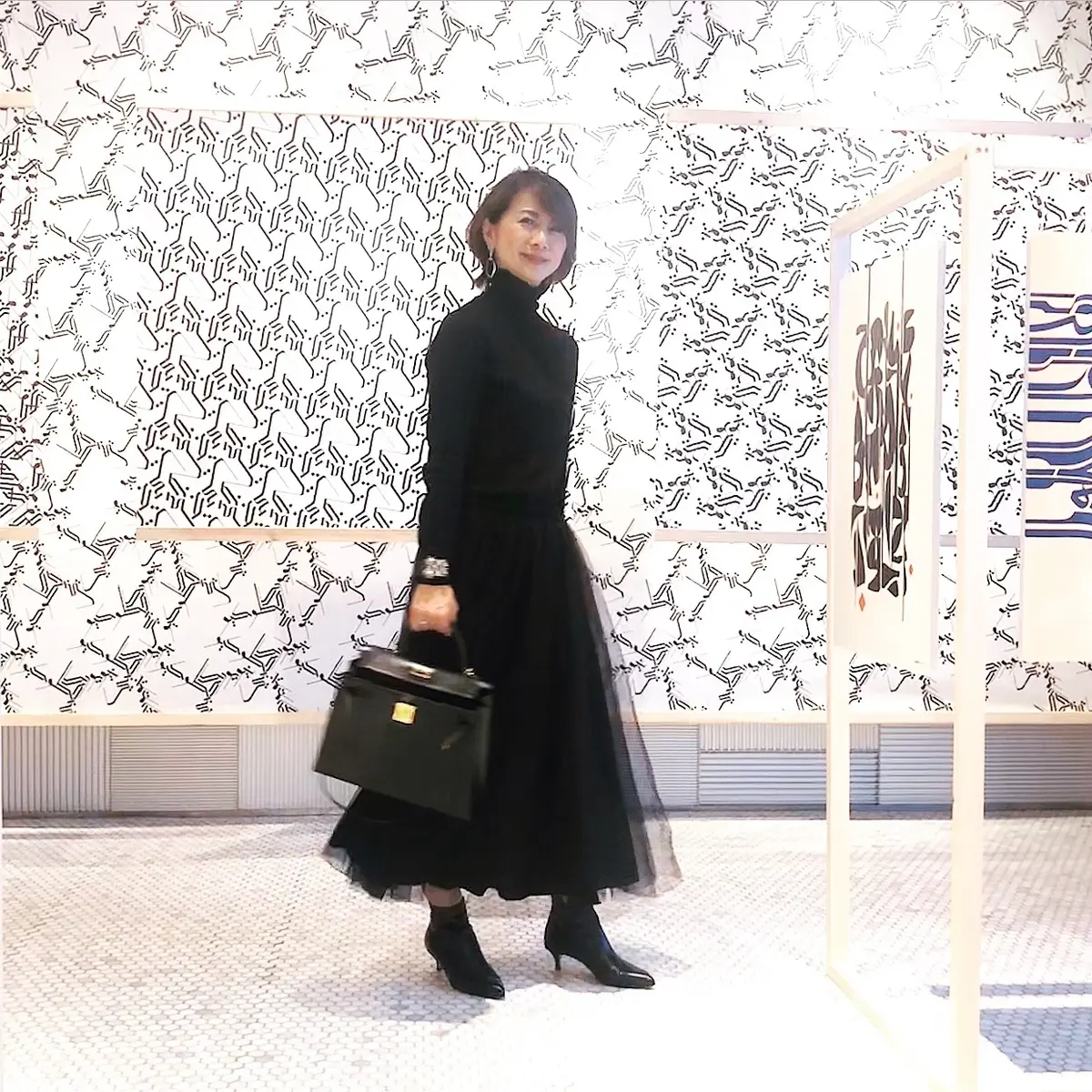 チュールスカート　冬コーデ