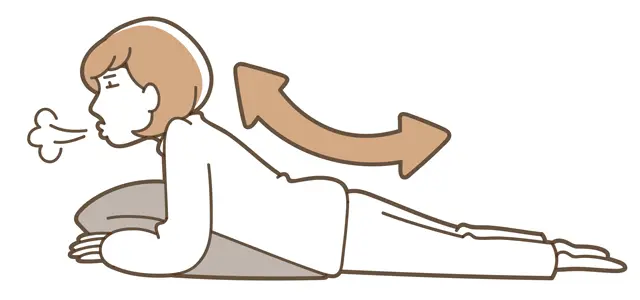 床に両肘をつき、息を吐きながらゆっくり上体を起こして10秒キープ