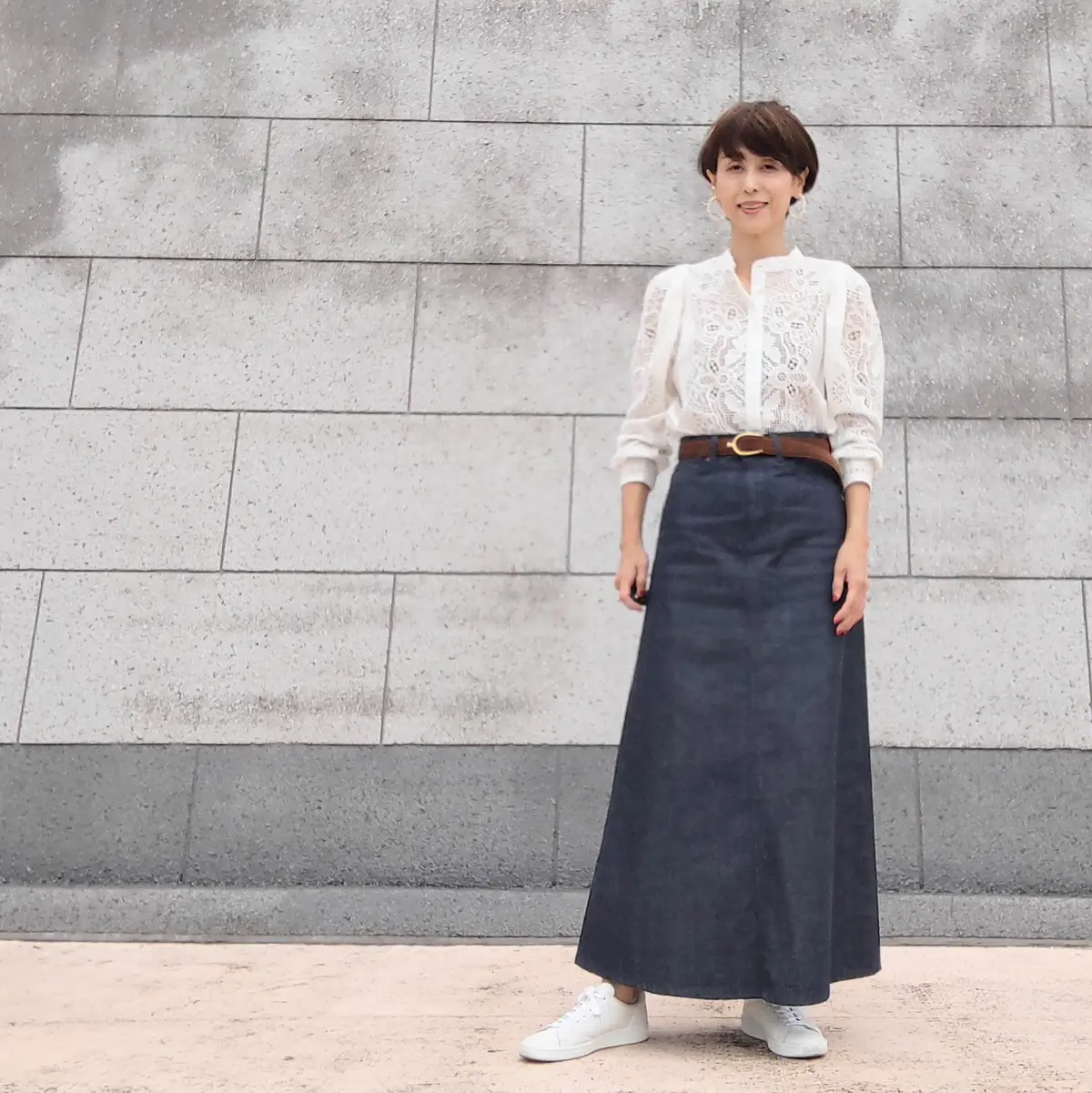 デニムスカート　ウォードブルー　ブラウス