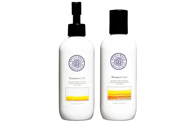 ツイギーのユメドリーミン エピキュリアン （右）シャンプーライト、（左）同 トリートメント ライト