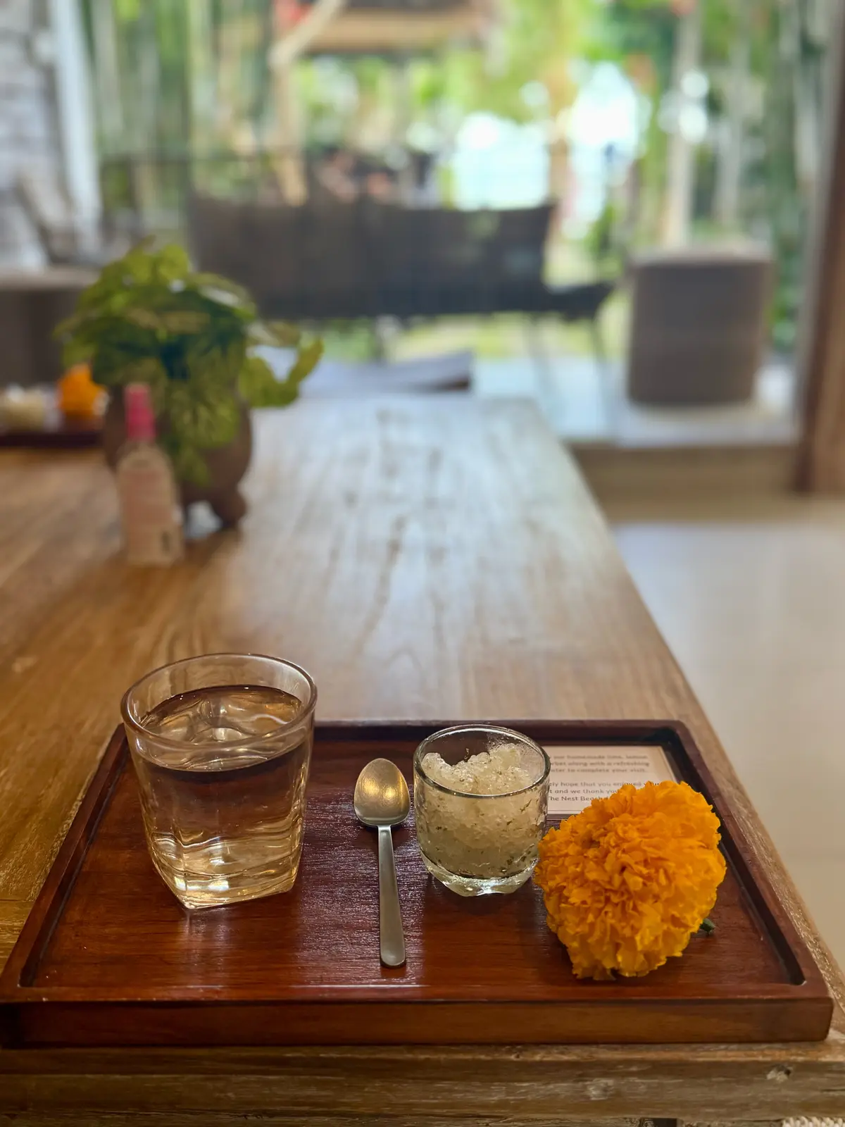 50代夫婦旅行　BALI 　バリ島　サヌール　マッサージ　The NEST　バリニーズマッサージ　spa　シャーベットとお水