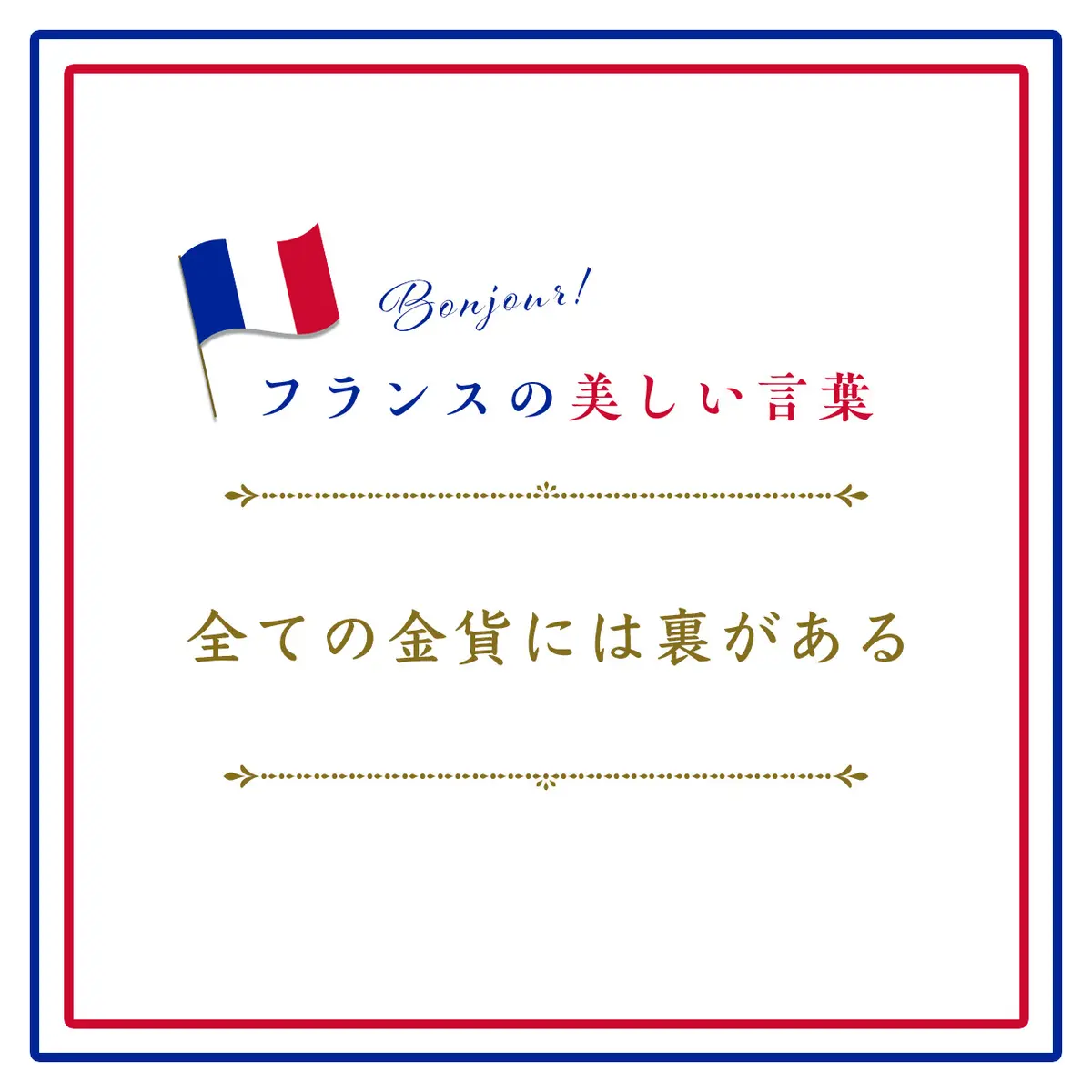 全ての金貨には裏があるーToute médaille a son revers.