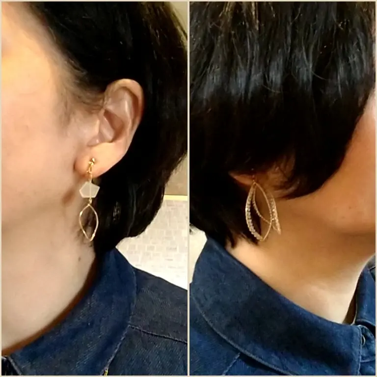 アクアマリンとトパーズのアシンメトリーイヤリング