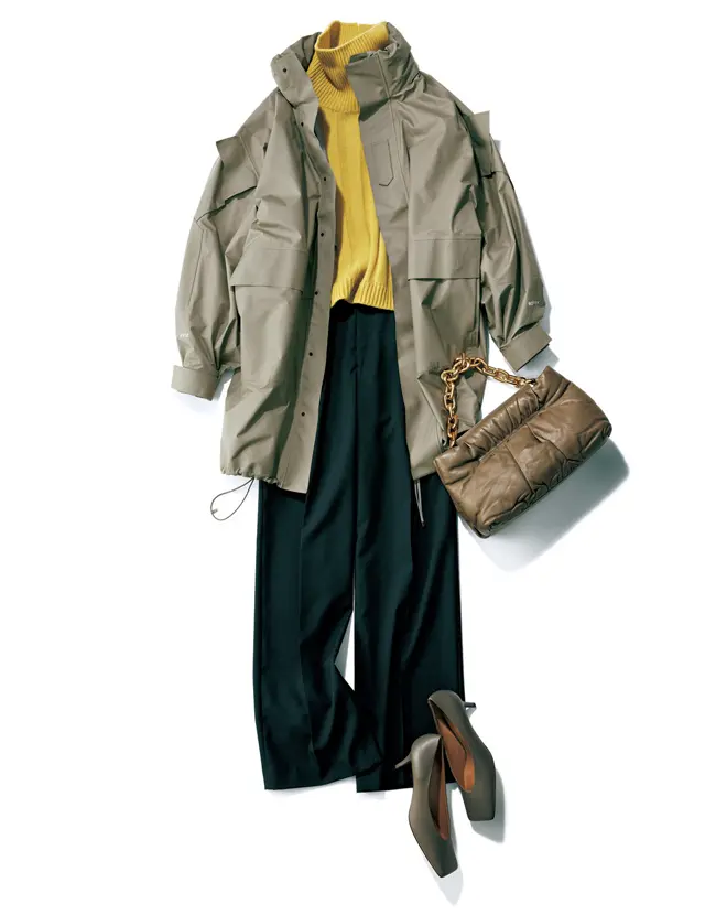 ニット＋パンツもスポーティアウターなら今年らしい匂いに