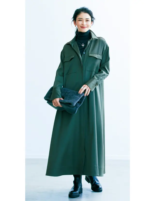 “小柄さん”におすすめ円錐形スタイル　シャツワンピースはロングのAラインを選ぶ