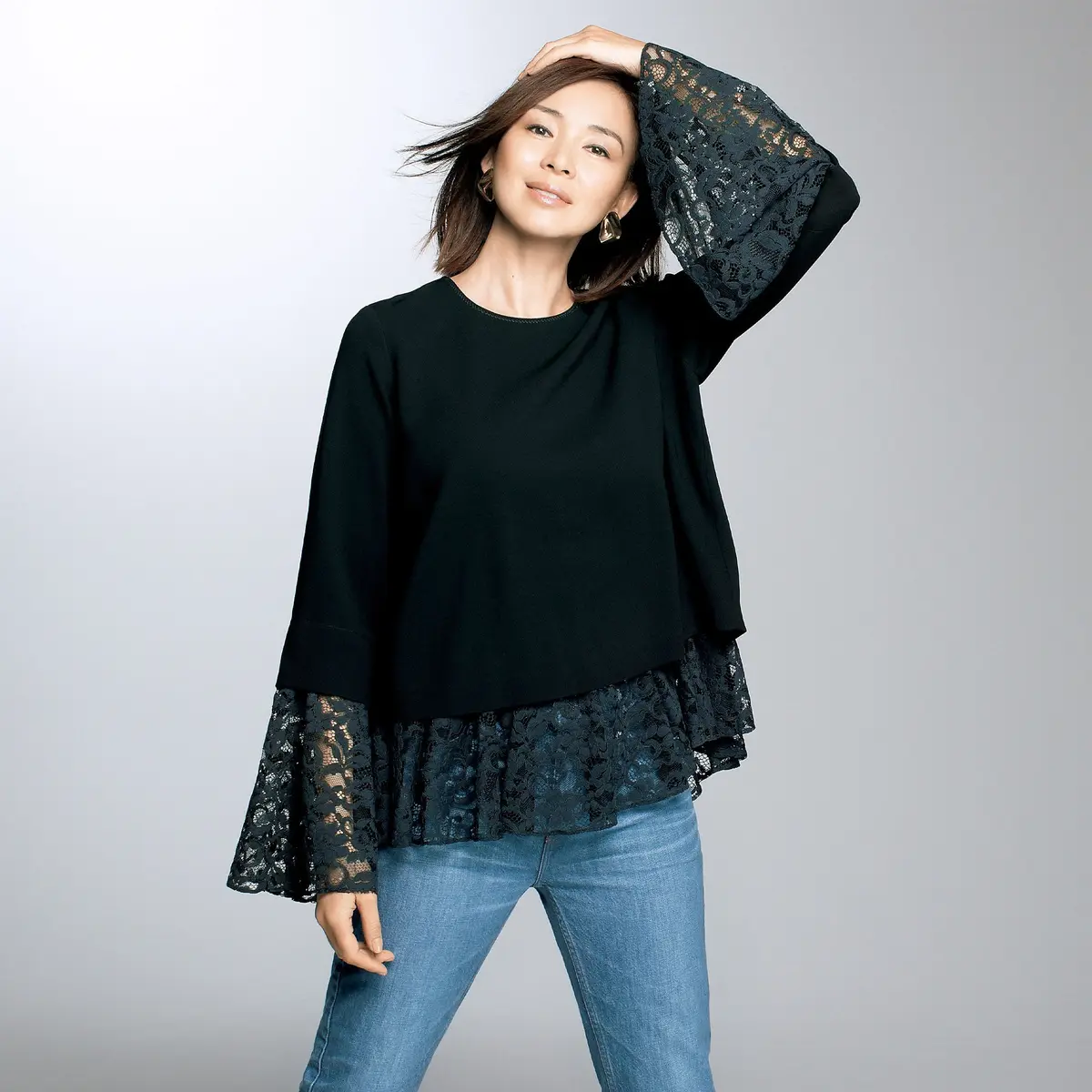 「Room no.8 BLACK×éclat」レース切り替えブラウス