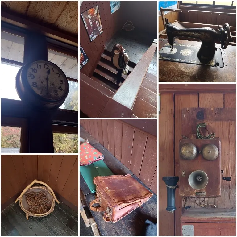 潟分校階段や備品などのコラージュ