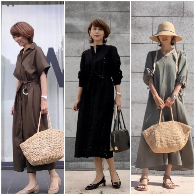 ワンピース　カジュアル　カットソ－地　綿　麻　コットン　リネン