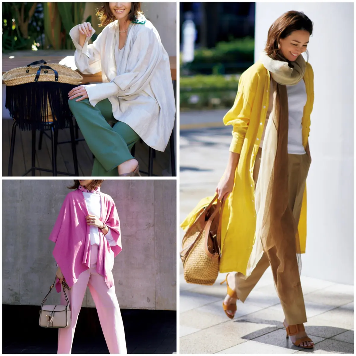 エクラ5月号特集「50代の春の本命カラー「きれい色」でかっこよく着映える」のコーデ３つ