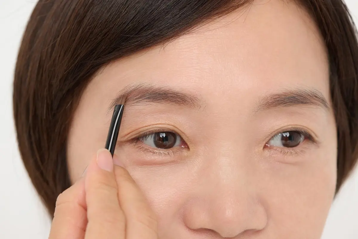 OurAge×Webエクラ アイブロウワックスで毛流を整えながら眉を描く