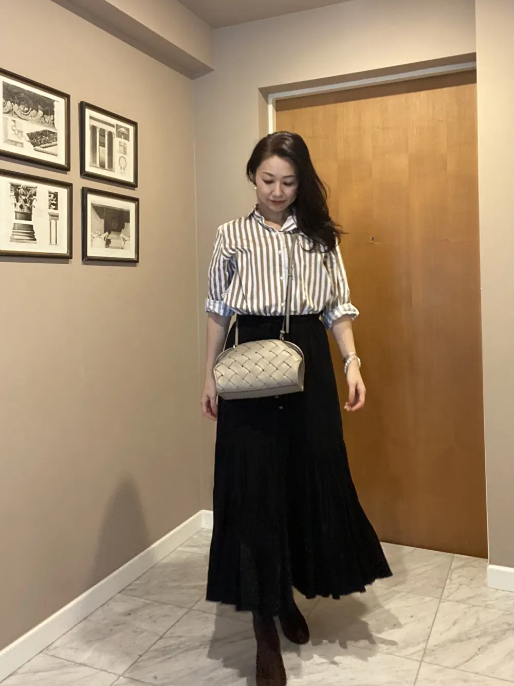 こちらのストライプのトップスは実はワンピース！