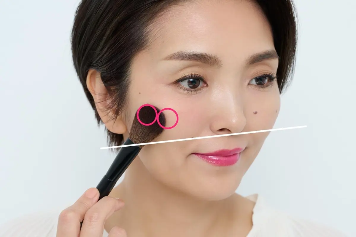 OurAge×Webエクラ　青みチーク　入れ方　頰の中央から真横に向かって、チークを置くようにしてのせる