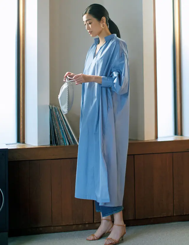 ボリューム袖が華やかなカフタンワンピースコーデのゆうき