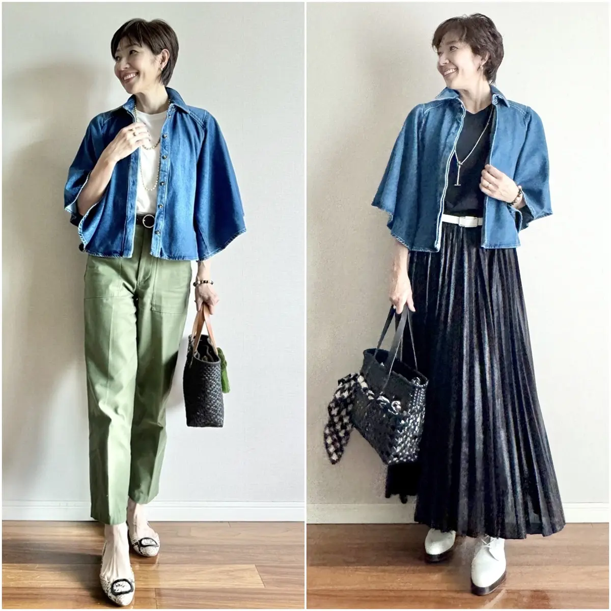 ZARA デニムキモノシャツ コーデ 05