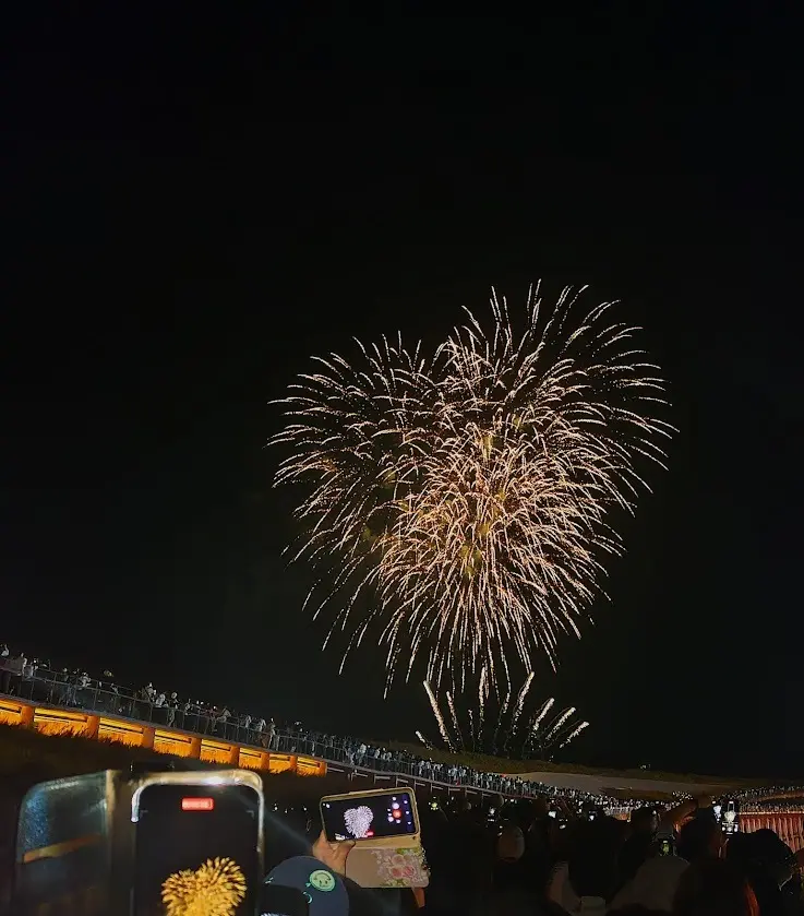 大屋根リングからの花火　大阪万博　