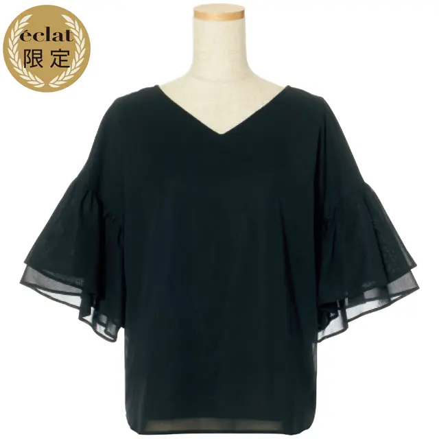 フレア袖が女性らしい！  丸首とVネックの2WAY仕様