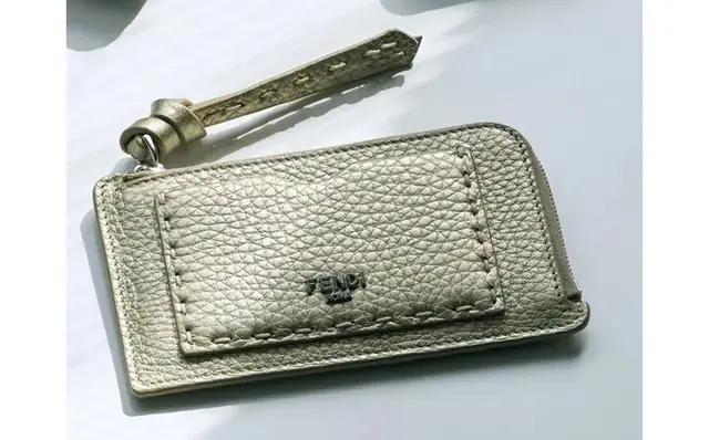 華やかなシャンパンゴールドに職人技が光るステッチを施して。表面、裏面、中と、カードをたくさん収納できる優秀なデザイン。