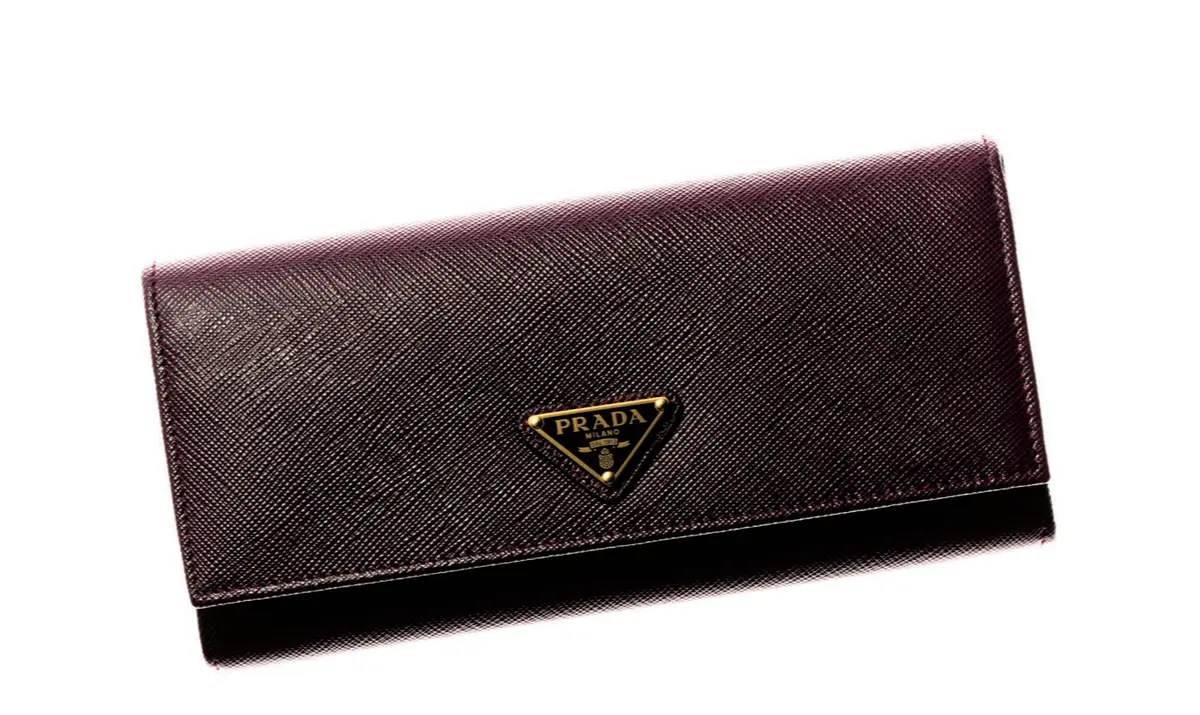 ビューティな表情と隙のない機能性が両立。「サフィ アーノ」レザーは傷が目立ちにくく、ボルドーカラーが知的な 落ち着きを感じさせる。札入れ1、小銭入れ1、カード挿し6、 ポケット3。ロングウォレット（10×20）￥139,700（予定価格） ／プラダ クライアントサービス（プラダ）